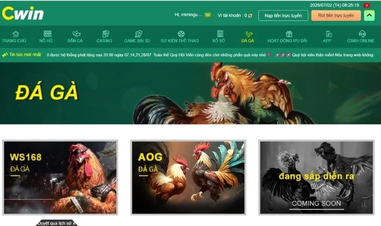 Đá Gà CWin 1 Sảnh đá gà CWin thiết kế giao diện đẹp, chuyên nghiệp