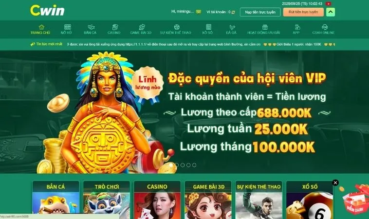 Giao diện trang chủ nhà cái CWIN